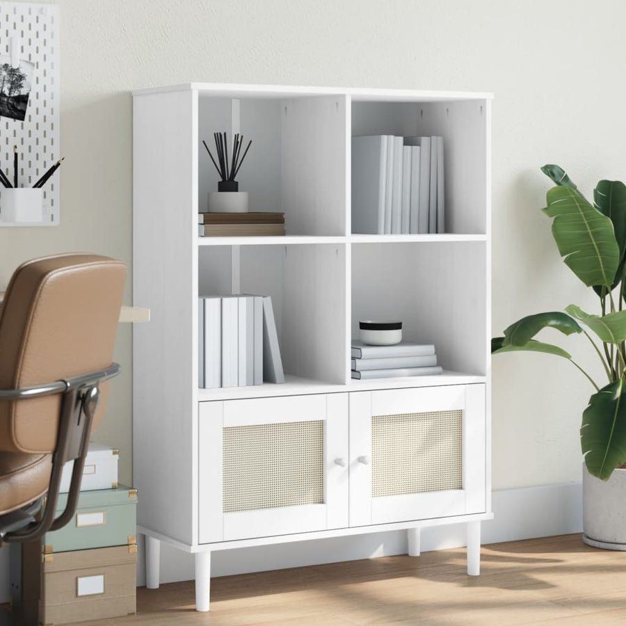 Boekenkast Senja Rattan-Look 90X35X30 Cm Grenenhout Wit