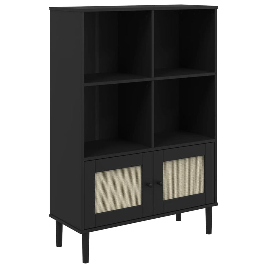 Boekenkast Senja Rattan-Look 90X35X30 Cm Grenenhout Zwart