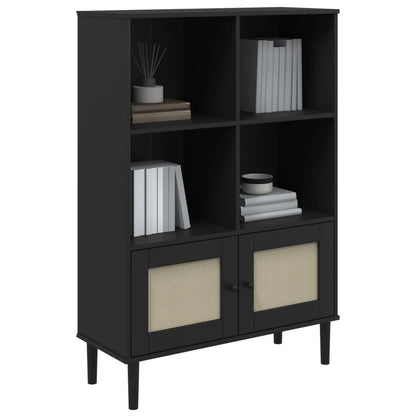 Boekenkast Senja Rattan-Look 90X35X30 Cm Grenenhout Zwart