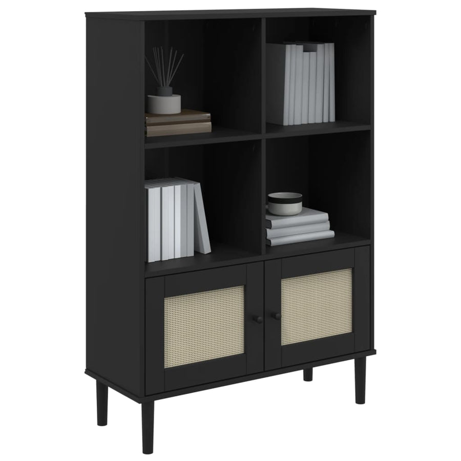 Boekenkast Senja Rattan-Look 90X35X30 Cm Grenenhout Zwart