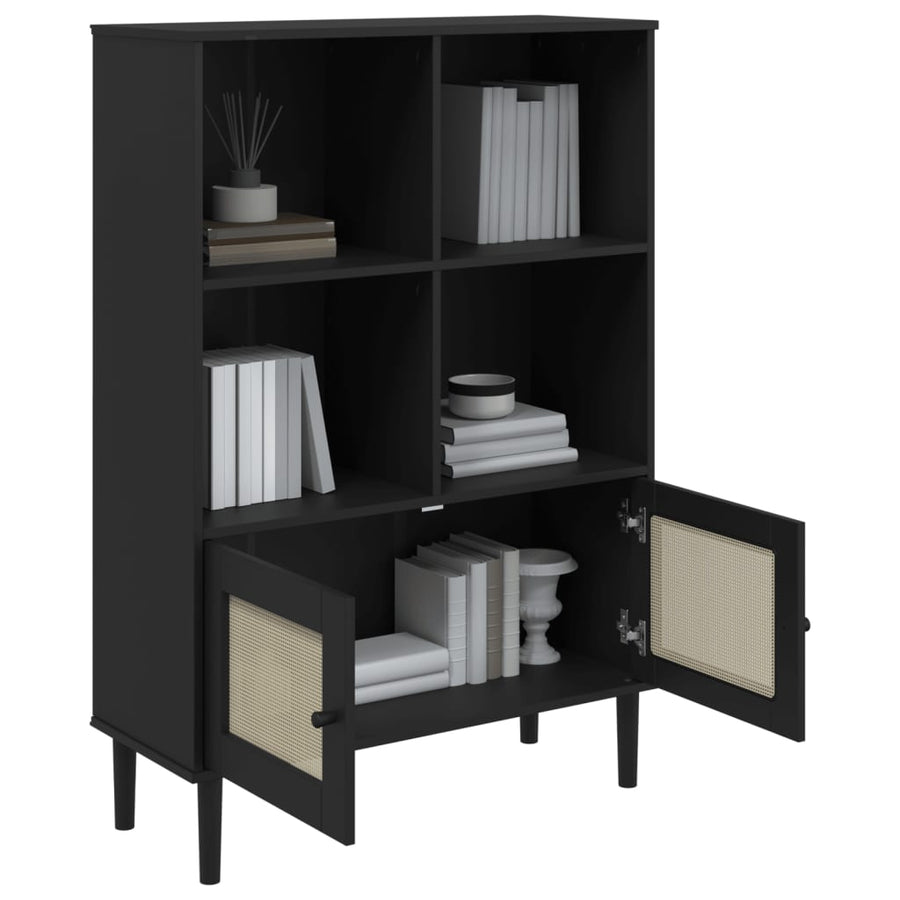 Boekenkast Senja Rattan-Look 90X35X30 Cm Grenenhout Zwart