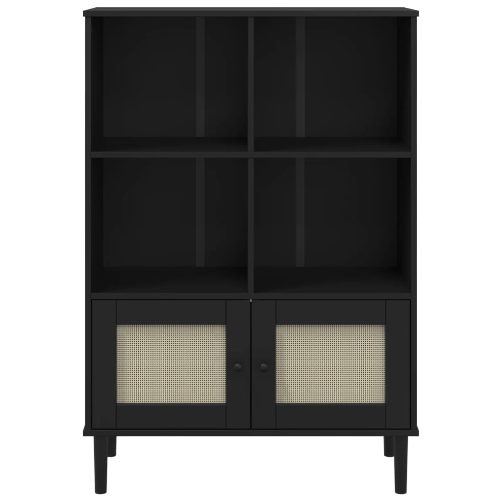 Boekenkast Senja Rattan-Look 90X35X30 Cm Grenenhout Zwart