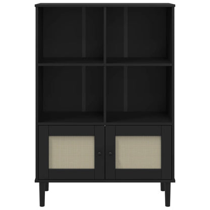 Boekenkast Senja Rattan-Look 90X35X30 Cm Grenenhout Zwart
