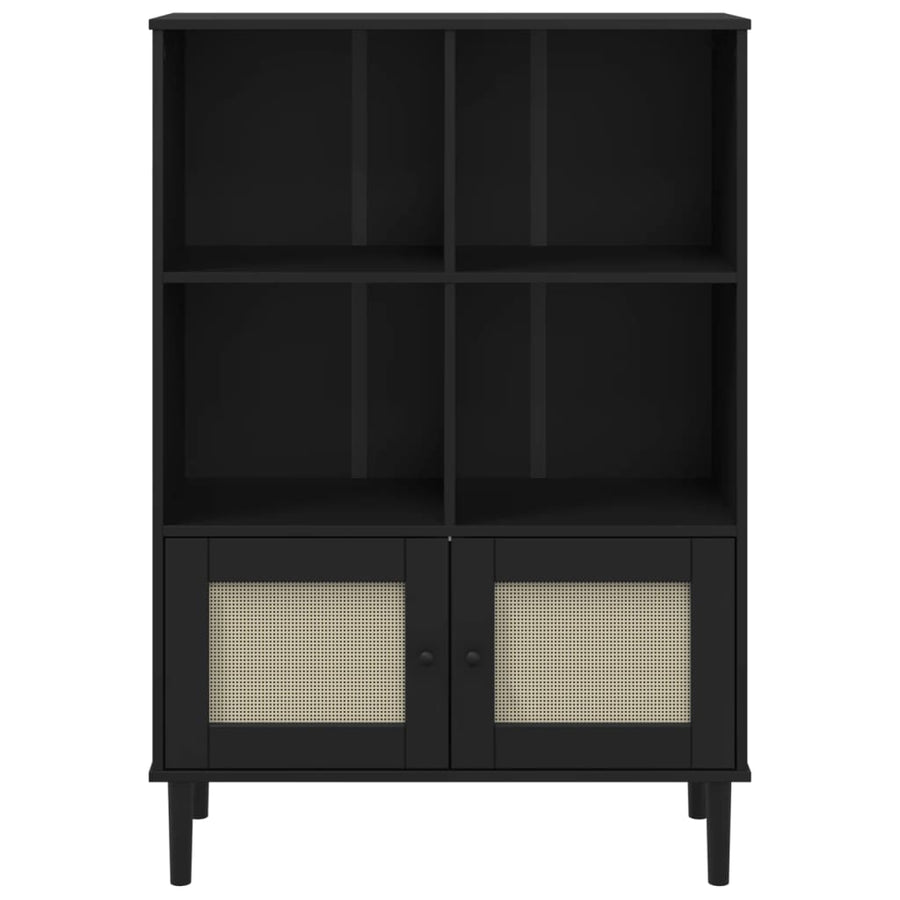 Boekenkast Senja Rattan-Look 90X35X30 Cm Grenenhout Zwart