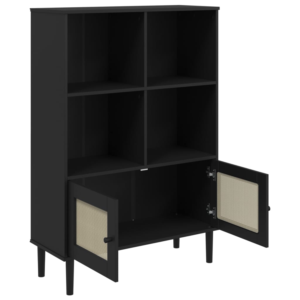 Boekenkast Senja Rattan-Look 90X35X30 Cm Grenenhout Zwart