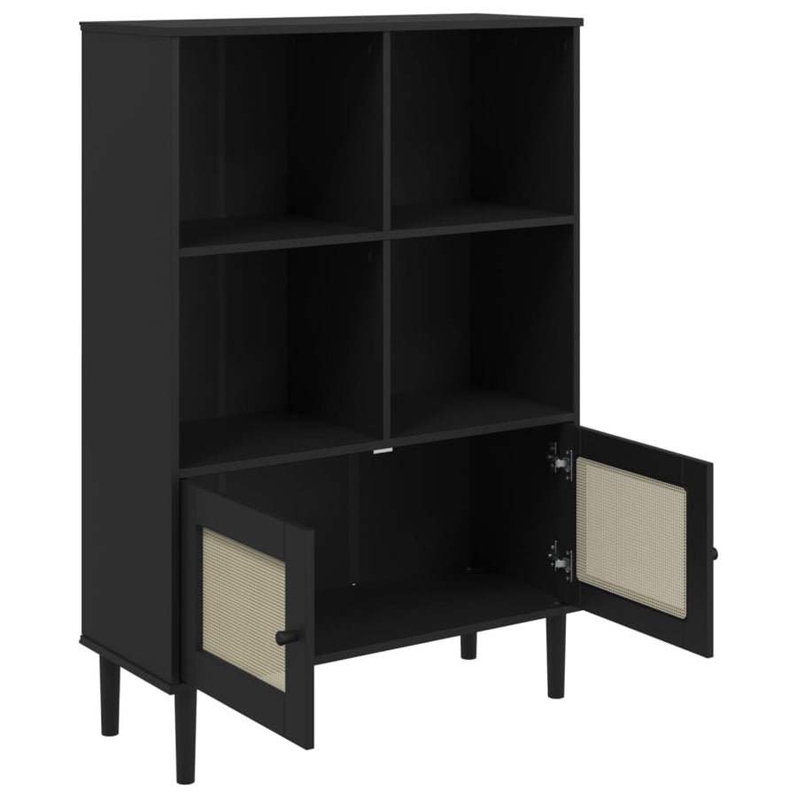Boekenkast Senja Rattan-Look 90X35X30 Cm Grenenhout Zwart