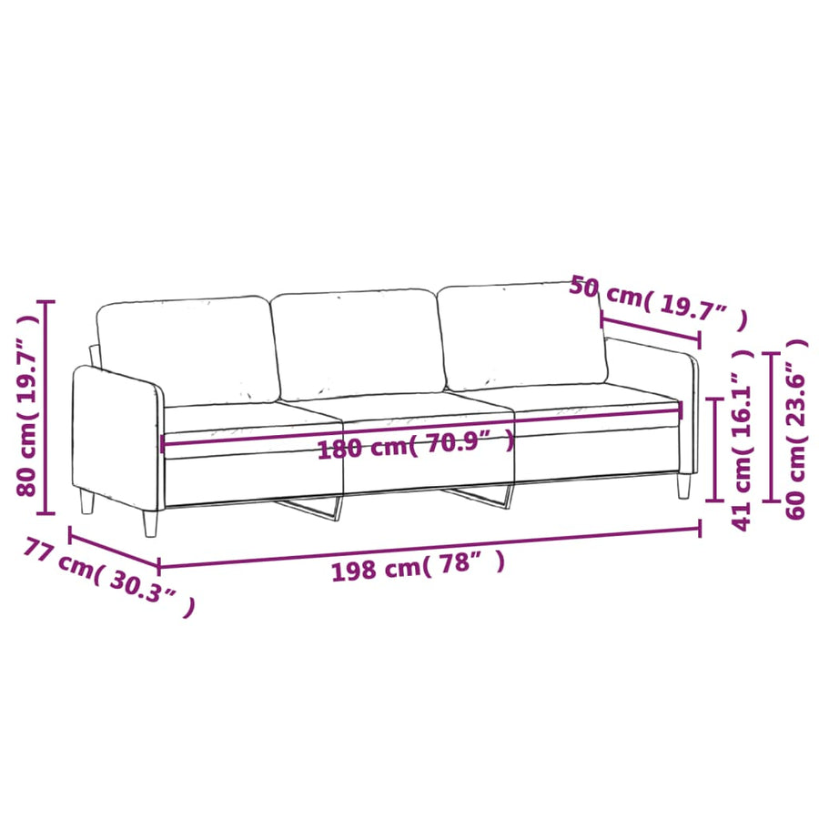 Driezitsbank Stof 180 cm Lichtgrijs