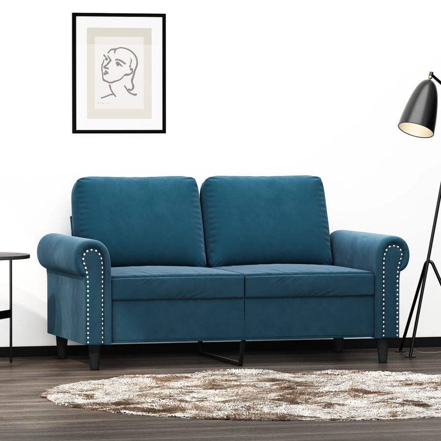 Tweezitsbank 120 cm fluweel blauw 120 cm Blauw