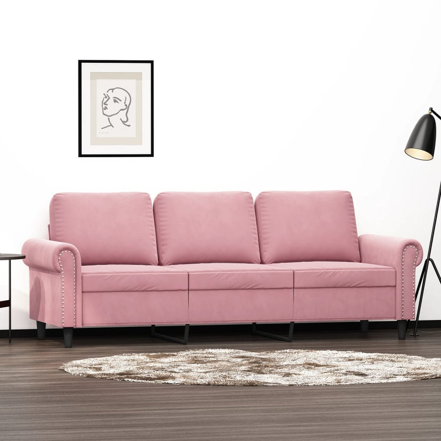 Driezitsbank 180 cm fluweel roze
