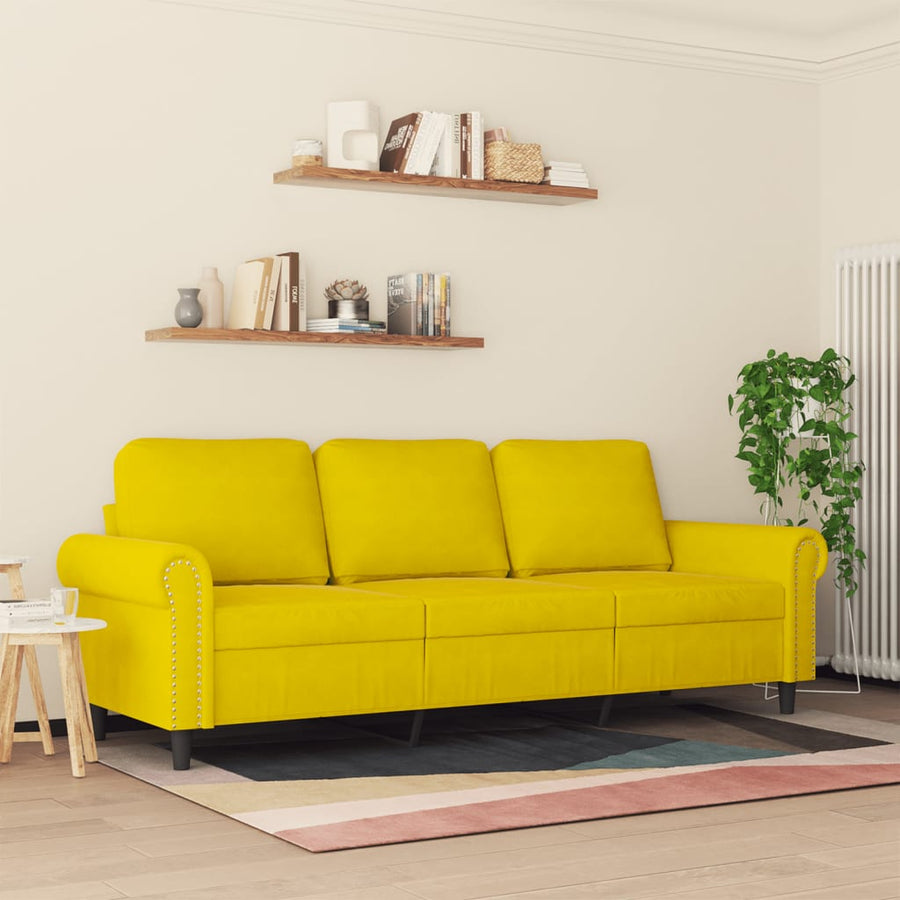 Driezitsbank 180 cm fluweel geel