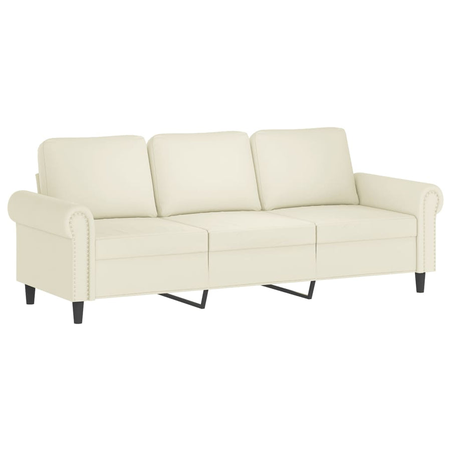 Driezitsbank 180 cm fluweel crèmekleurig