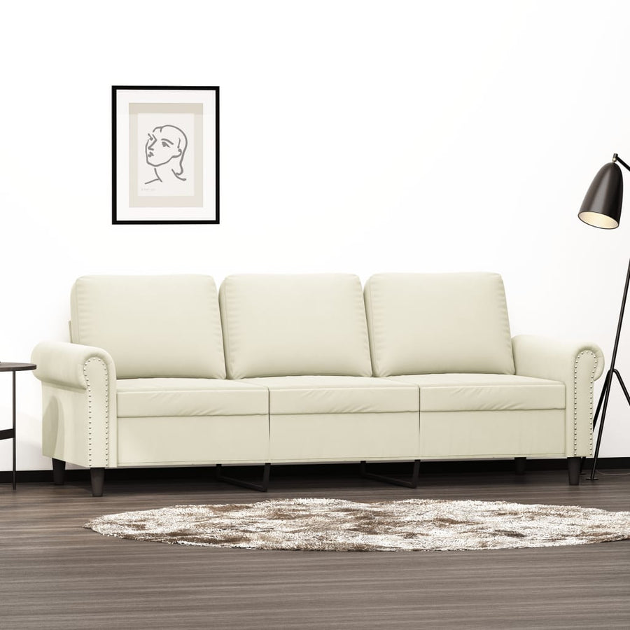 Driezitsbank 180 cm fluweel crèmekleurig