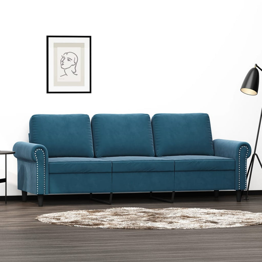 Driezitsbank 180 cm fluweel blauw