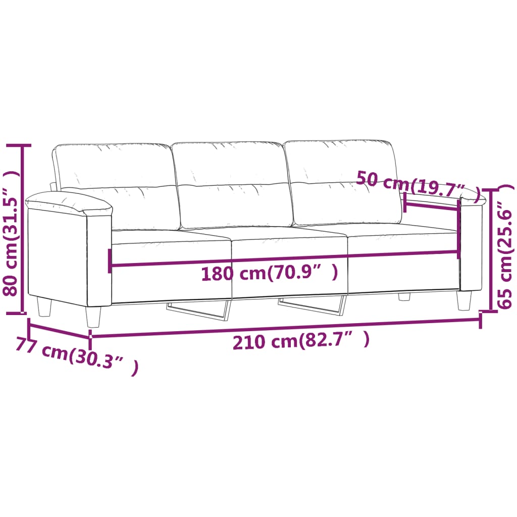 Driezitsbank Microvezelstof 180 cm Taupe