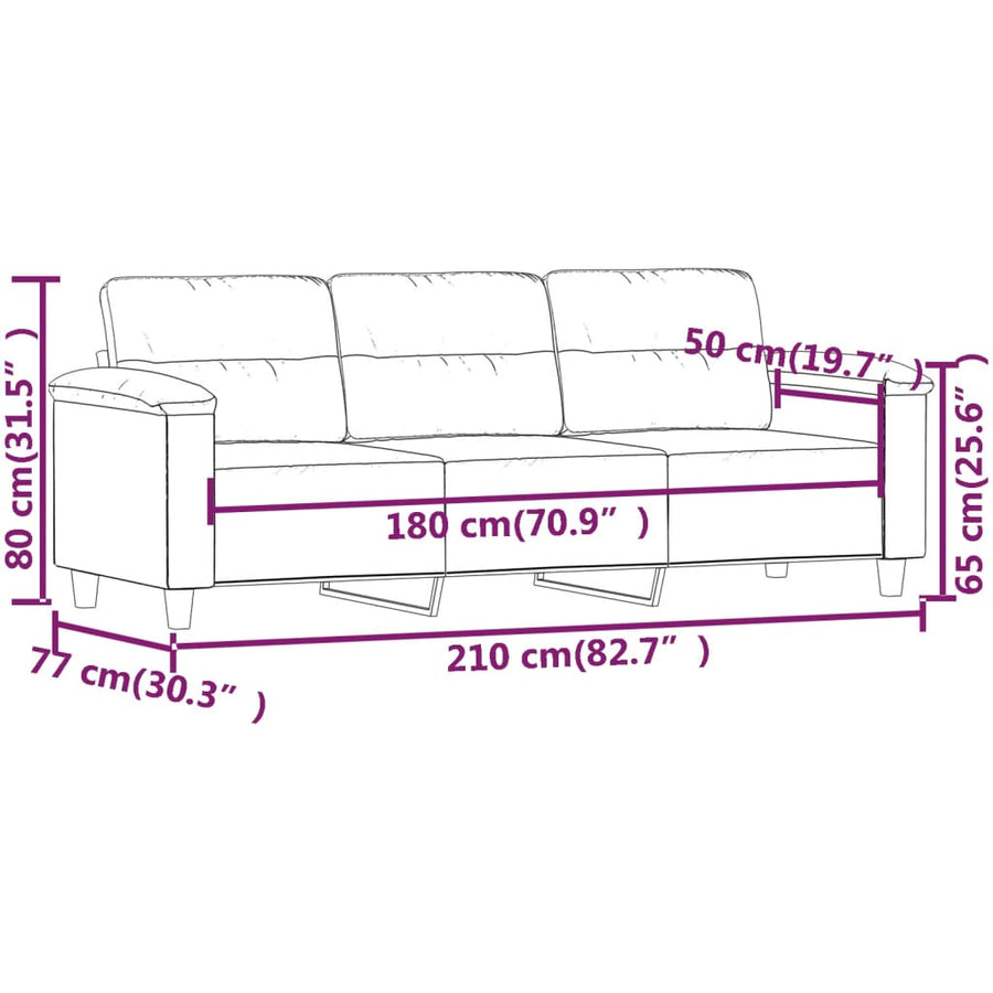 Driezitsbank Microvezelstof 180 cm Donkergrijs