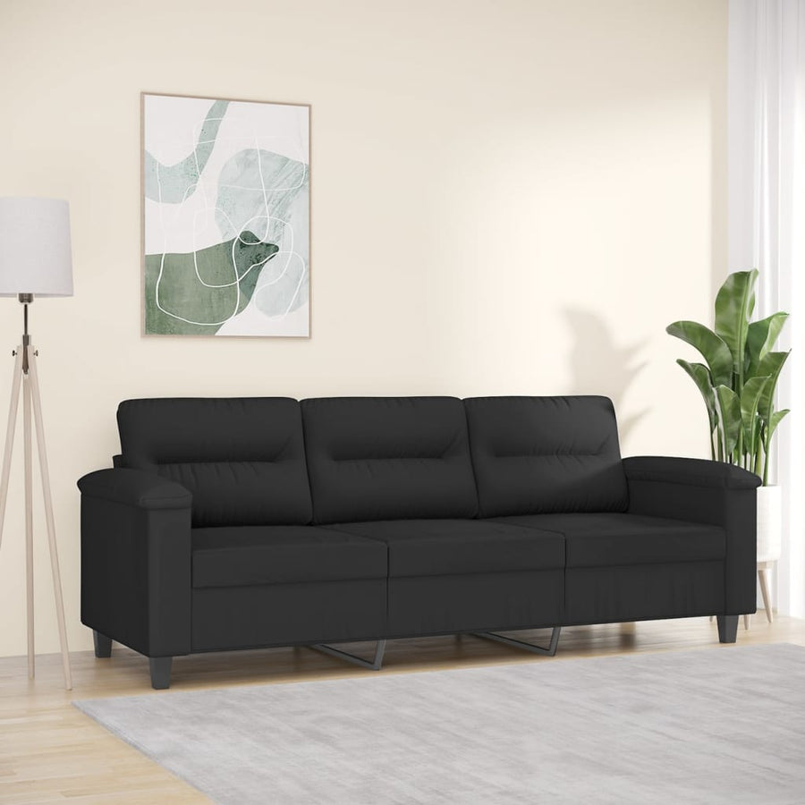 Driezitsbank Microvezelstof 180 cm Zwart