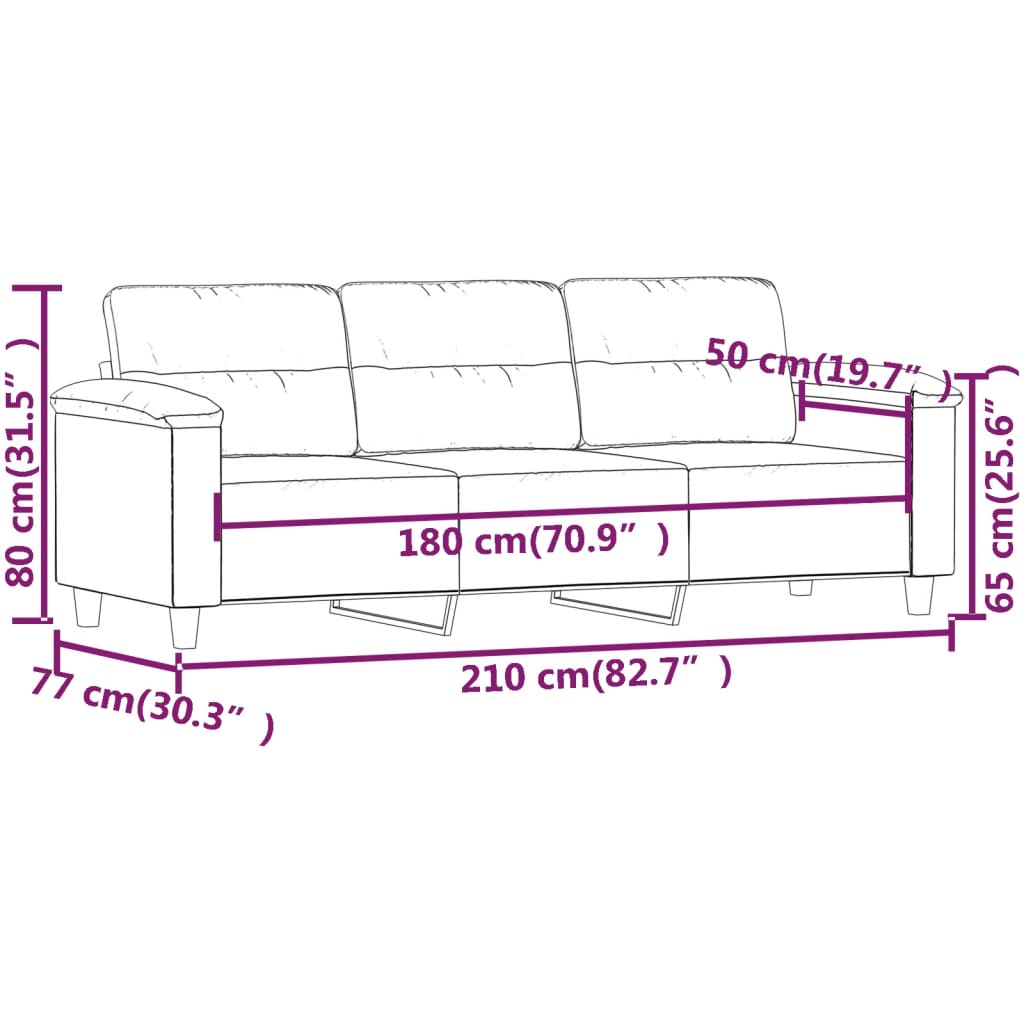 Driezitsbank Microvezelstof 180 cm Beige