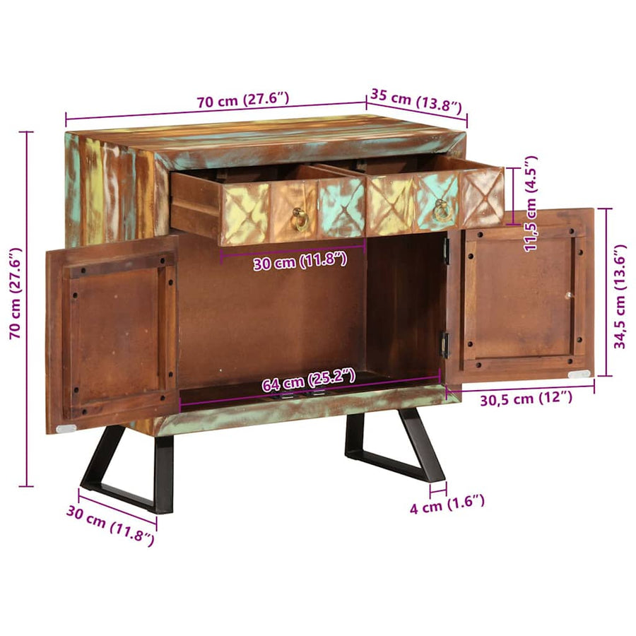 Ladekast 70x35x70 cm massief gerecycled hout meerkleurig