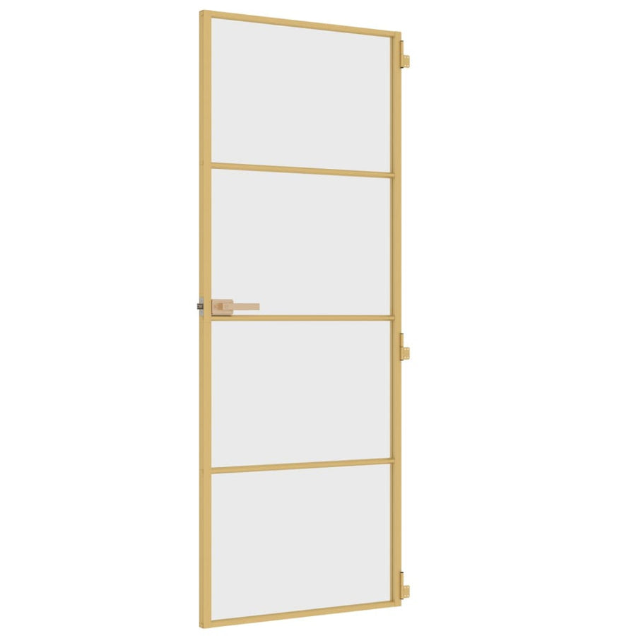 Binnendeur Smal 76X201,5 Cm Gehard Glas En Aluminium Goudkleur