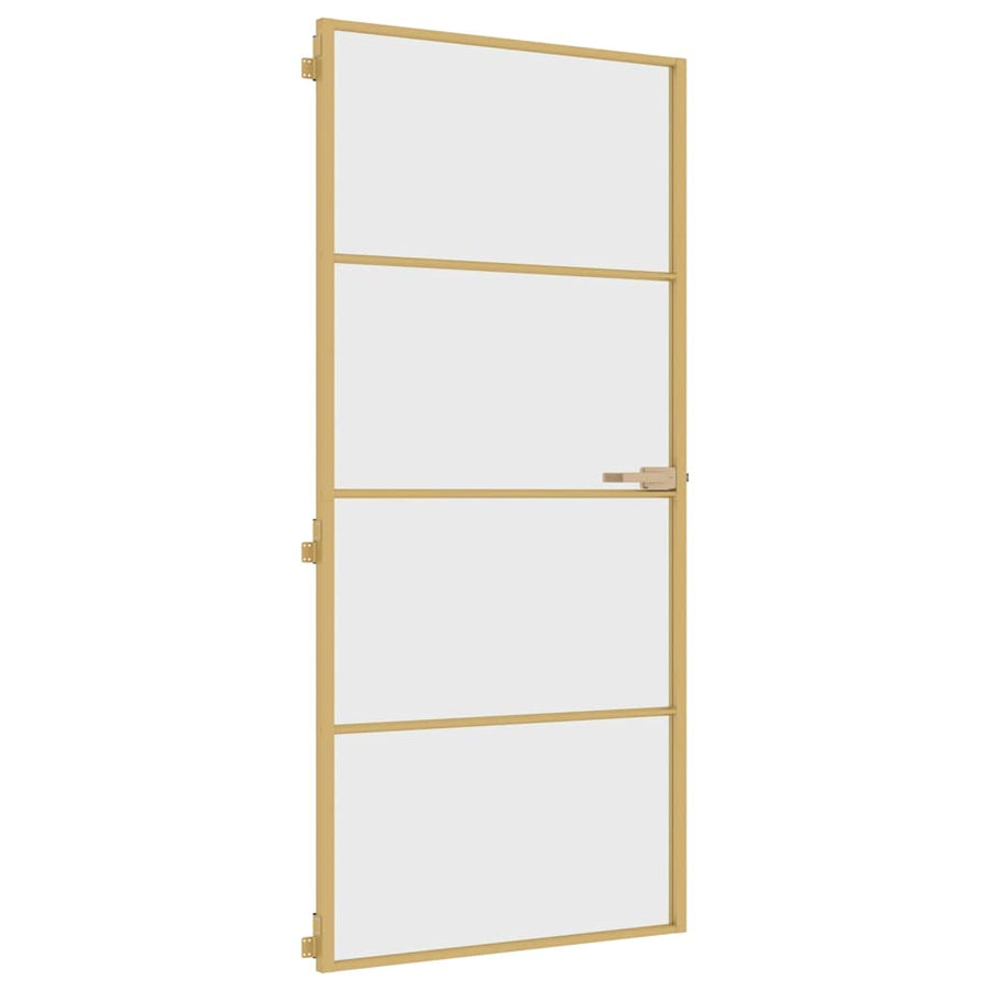 Binnendeur Smal 93X201,5 Cm Gehard Glas En Aluminium Kleur Goud En Transparant 93 x 201.5 cm