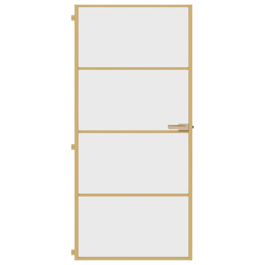 Binnendeur Smal 93X201,5 Cm Gehard Glas En Aluminium Kleur Goud En Transparant 93 x 201.5 cm