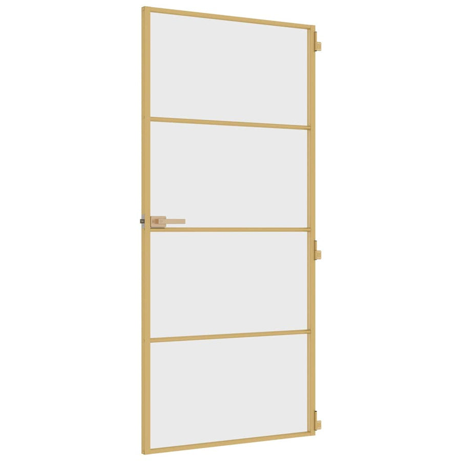 Binnendeur Smal 93X201,5 Cm Gehard Glas En Aluminium Kleur Goud En Transparant 93 x 201.5 cm