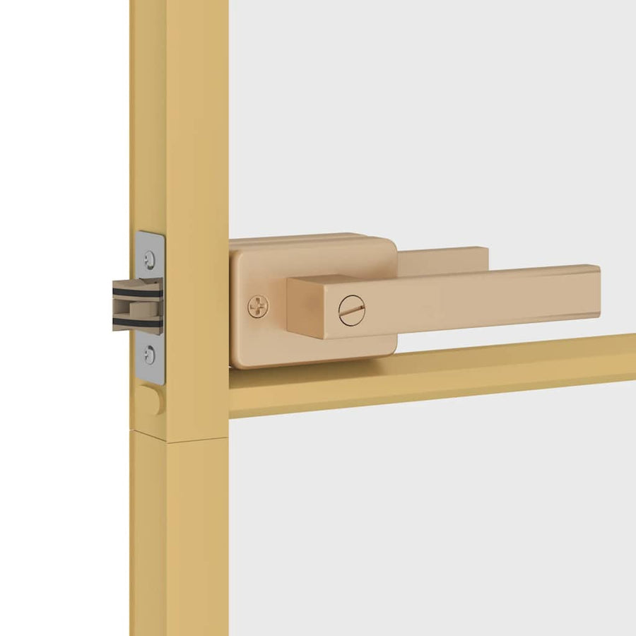 Binnendeur Smal 93X201,5 Cm Gehard Glas En Aluminium Kleur Goud En Transparant 93 x 201.5 cm