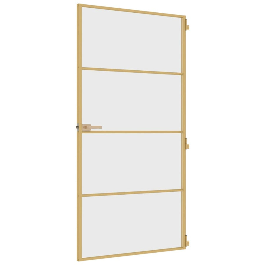 Binnendeur Smal 102,5X201,5 Cm Gehard Glas En Aluminium Goud