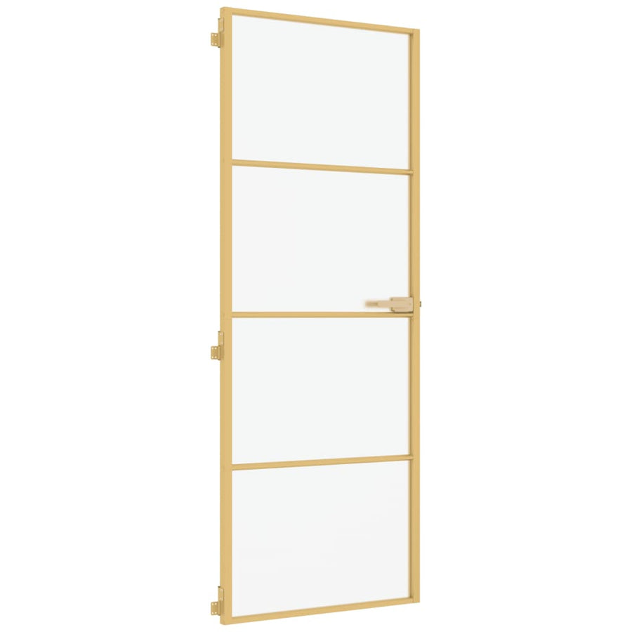 Binnendeur Smal 76X201,5 Cm Gehard Glas En Aluminium Goudkleur