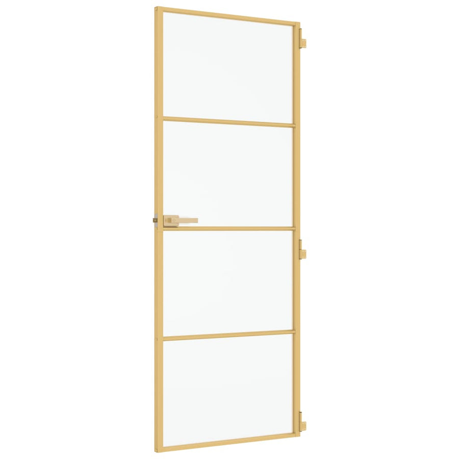 Binnendeur Smal 76X201,5 Cm Gehard Glas En Aluminium Goudkleur