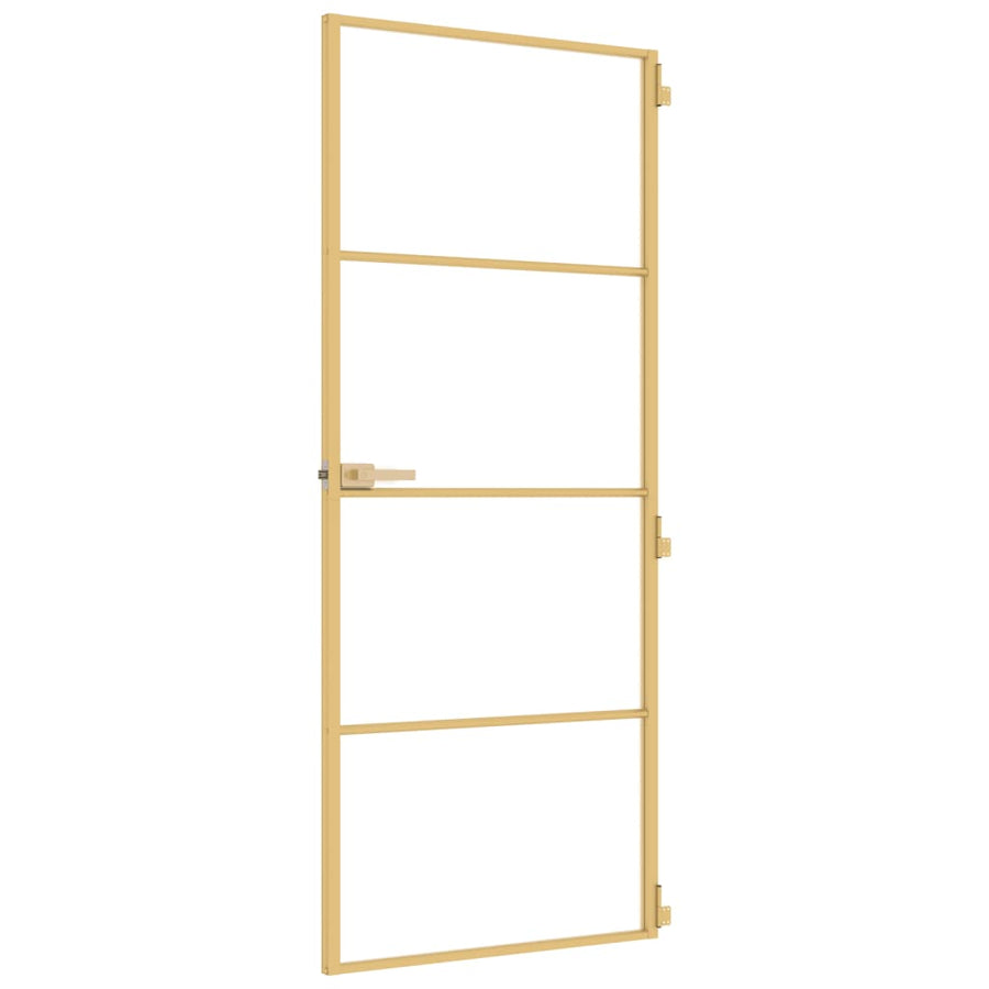Binnendeur Smal 83X201,5 Cm Gehard Glas En Aluminium Goudkleur