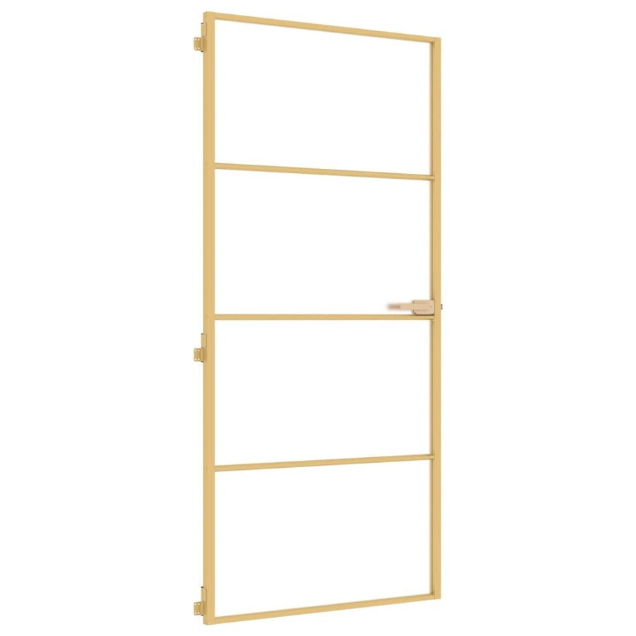 Binnendeur Smal 93X201,5 Cm Gehard Glas En Aluminium Goudkleur