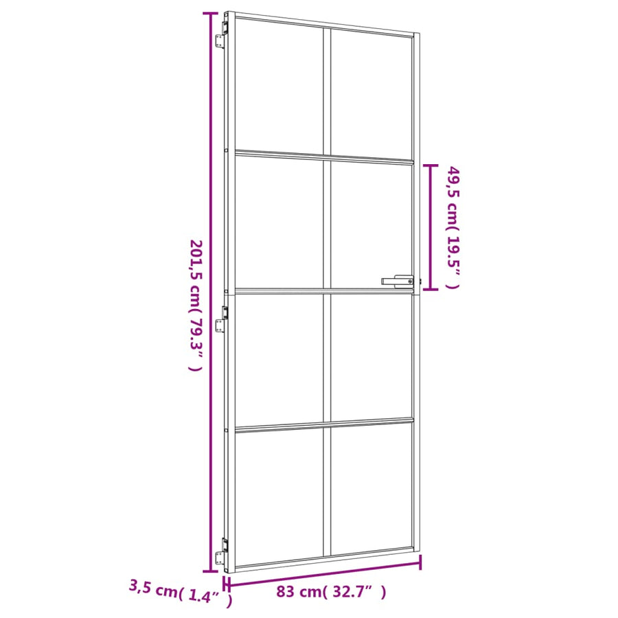 Binnendeur Smal 83X201,5 Cm Gehard Glas En Aluminium Goudkleur