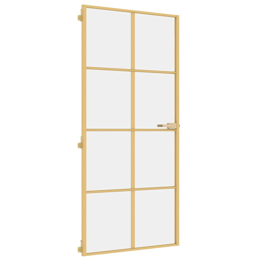 Binnendeur Smal 93X201,5 Cm Gehard Glas En Aluminium Kleur Goud En Transparant 93 x 201.5 cm