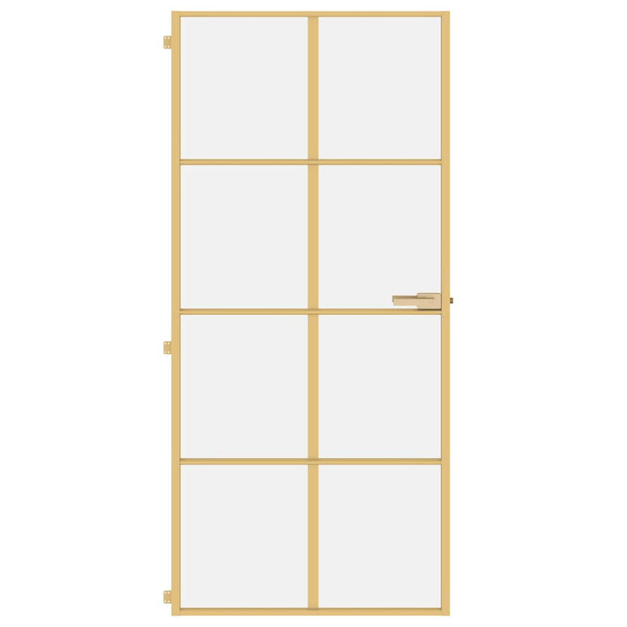 Binnendeur Smal 93X201,5 Cm Gehard Glas En Aluminium Kleur Goud En Transparant 93 x 201.5 cm