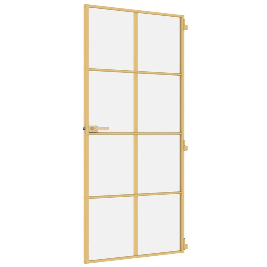 Binnendeur Smal 93X201,5 Cm Gehard Glas En Aluminium Kleur Goud En Transparant 93 x 201.5 cm