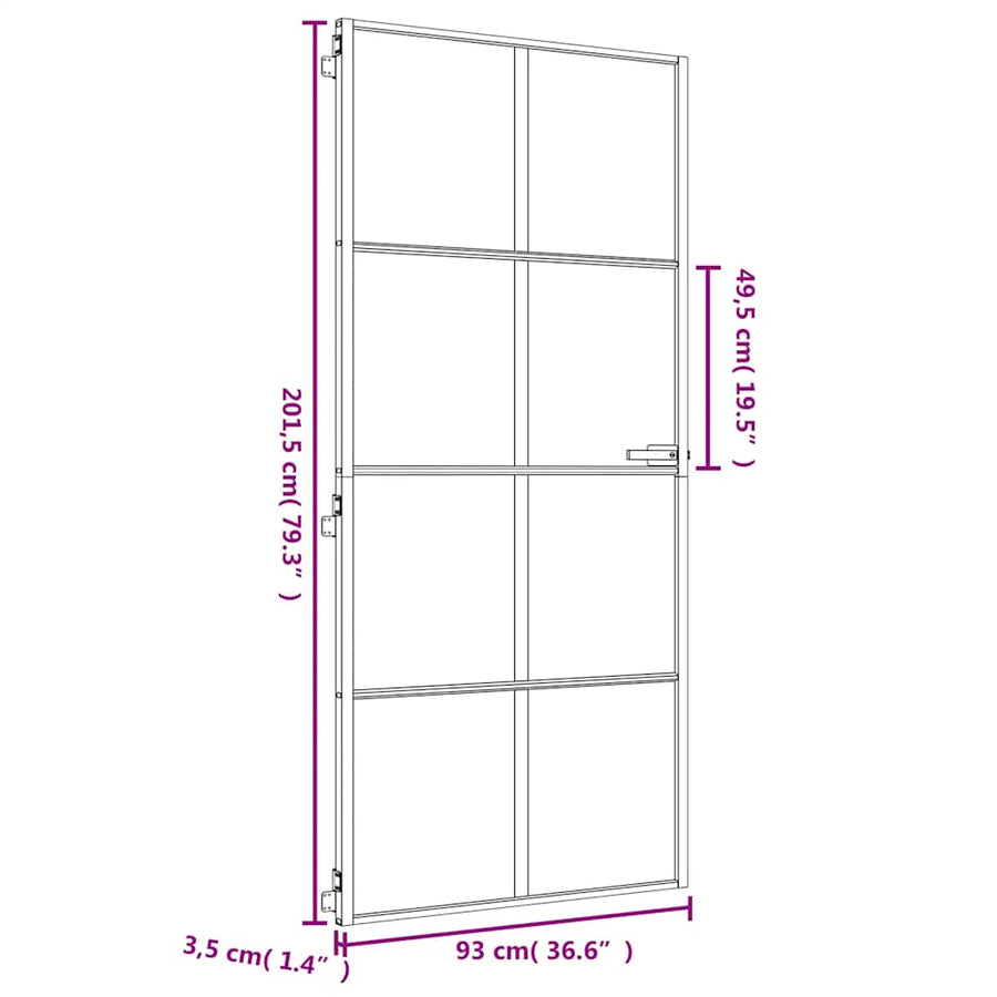 Binnendeur Smal 93X201,5 Cm Gehard Glas En Aluminium Kleur Goud En Transparant 93 x 201.5 cm