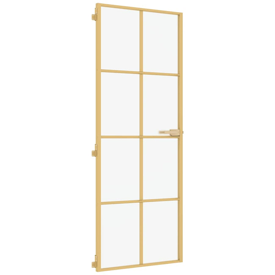 Binnendeur smal 76x201,5 cm gehard glas en aluminium goudkleur