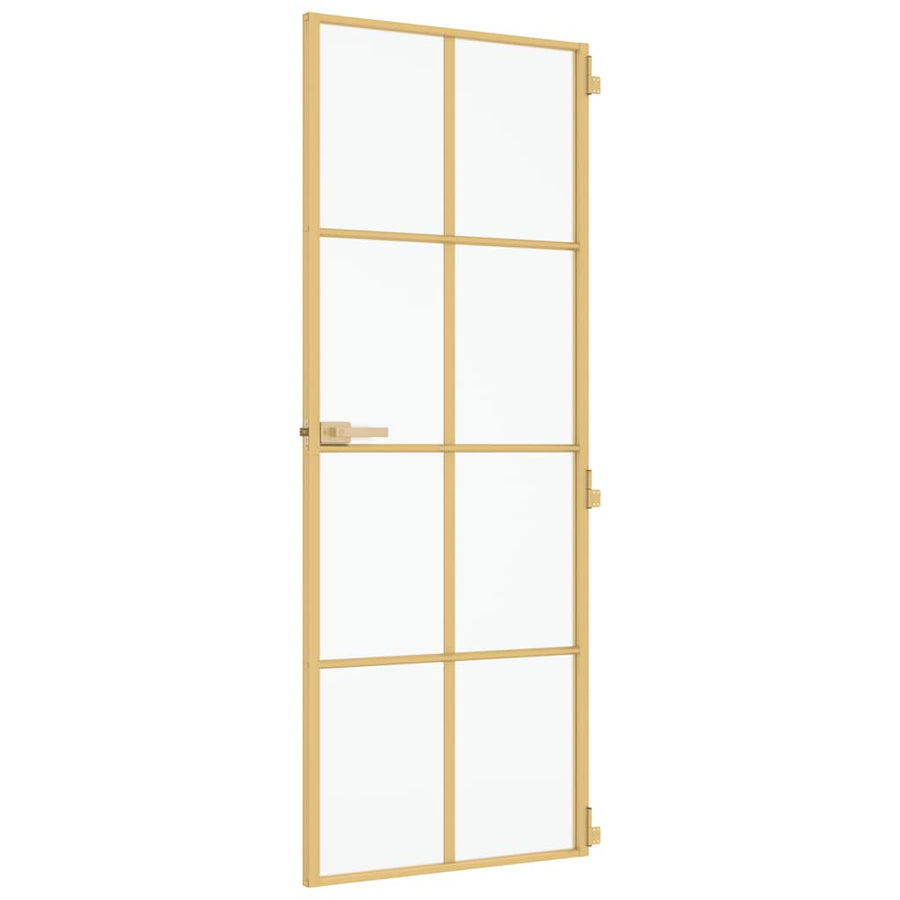 Binnendeur smal 76x201,5 cm gehard glas en aluminium goudkleur