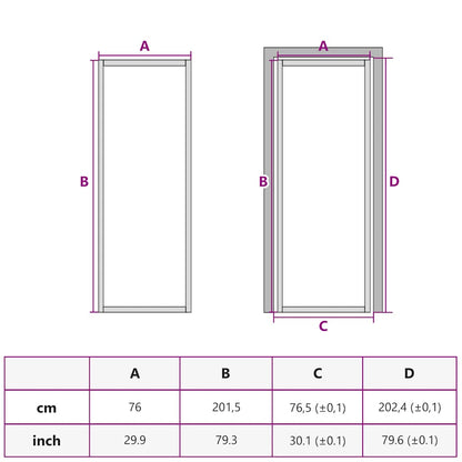 Binnendeur smal 76x201,5 cm gehard glas en aluminium goudkleur