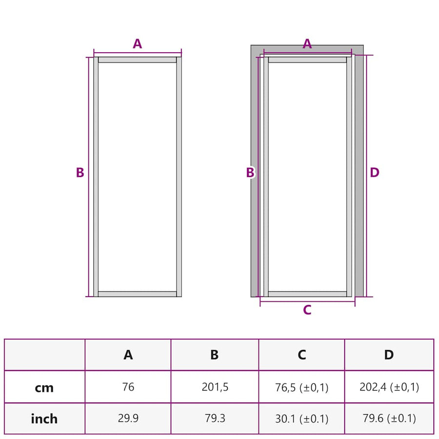Binnendeur smal 76x201,5 cm gehard glas en aluminium goudkleur