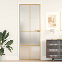 Binnendeur smal 76x201,5 cm gehard glas en aluminium goudkleur