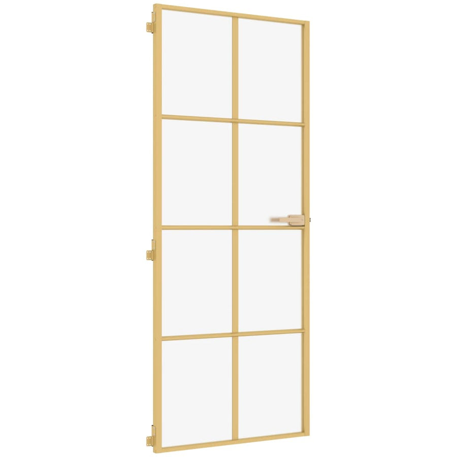 Binnendeur Smal 83X201,5 Cm Gehard Glas En Aluminium Goudkleur