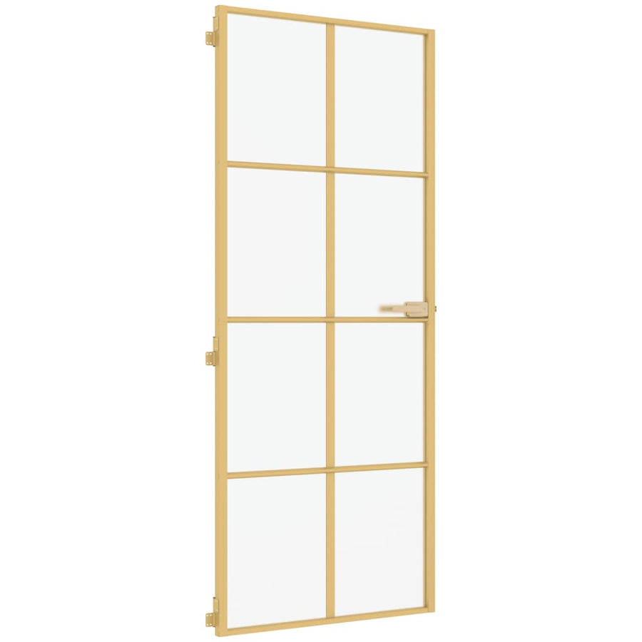 Binnendeur Smal 93X201,5 Cm Gehard Glas En Aluminium Goudkleur