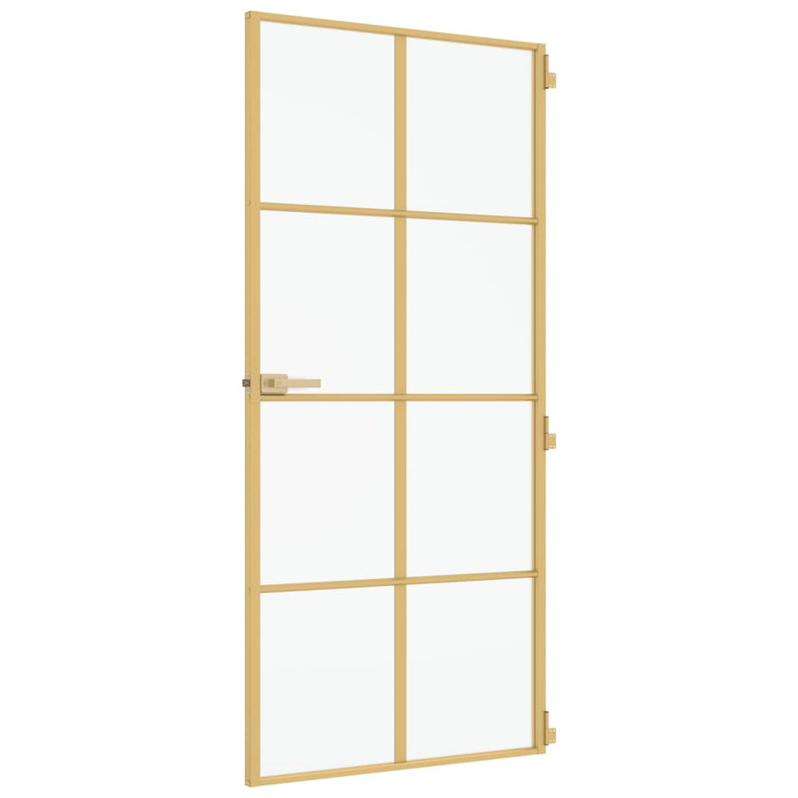Binnendeur Smal 93X201,5 Cm Gehard Glas En Aluminium Goudkleur