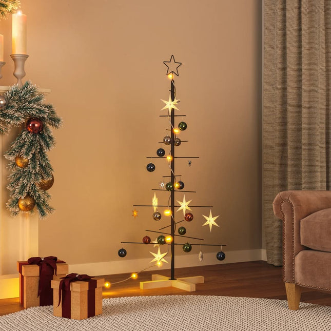 Kerstdecoratie Kerstboom Met Houten Basis Metaal Zwart 120 cm