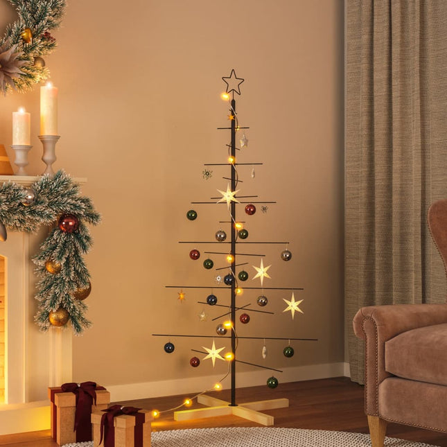 Kerstdecoratie Kerstboom Met Houten Basis Metaal Zwart 150 cm