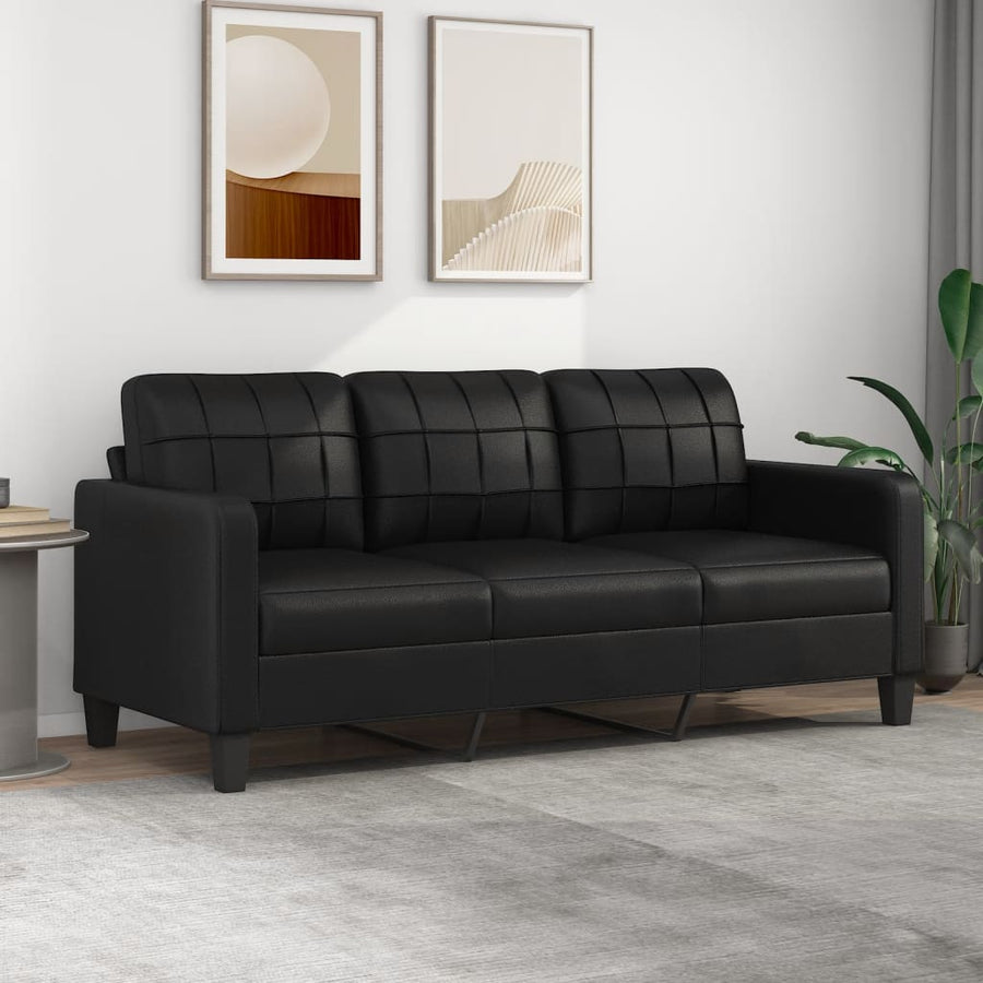 Driezitsbank Kunstleer 180 cm Zwart