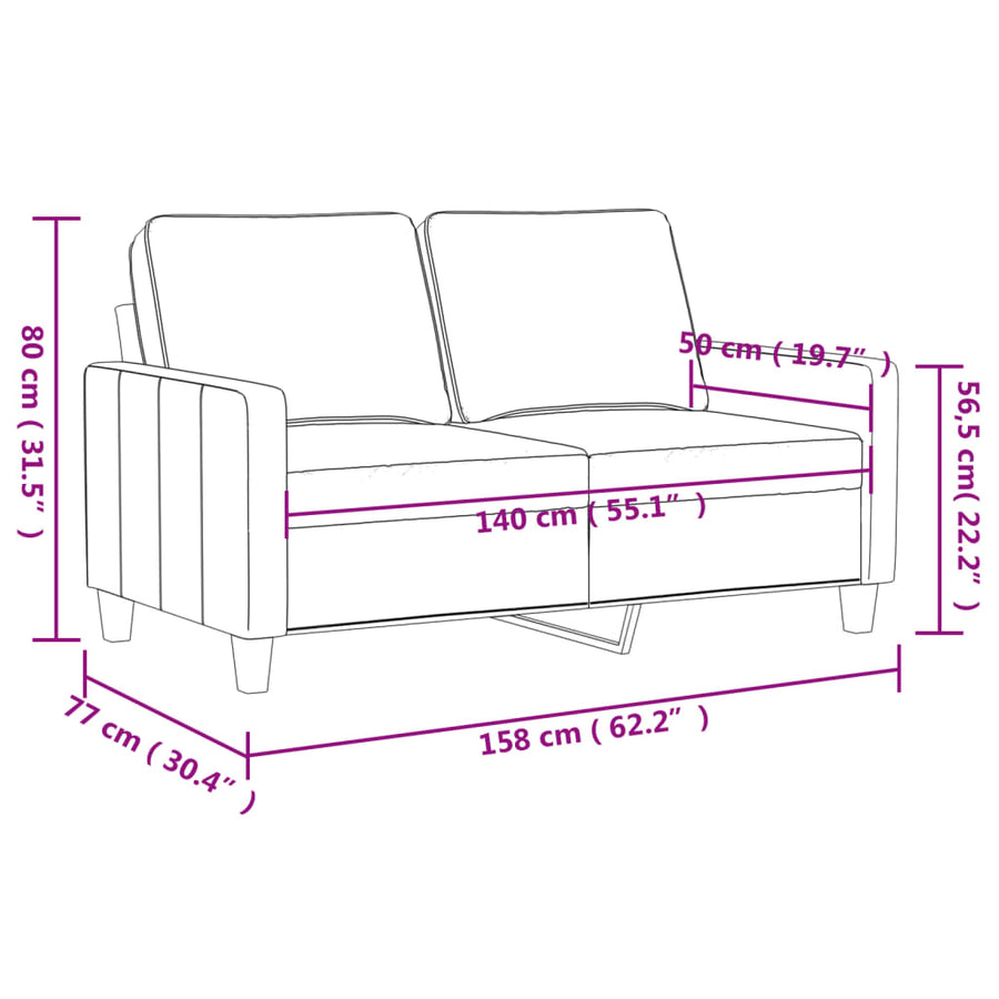 Tweezitsbank Fluweel 140 cm Lichtgrijs