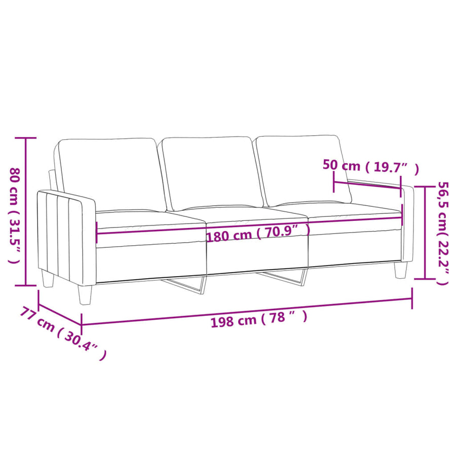 Driezitsbank Fluweel Kleurig 180 cm Crème